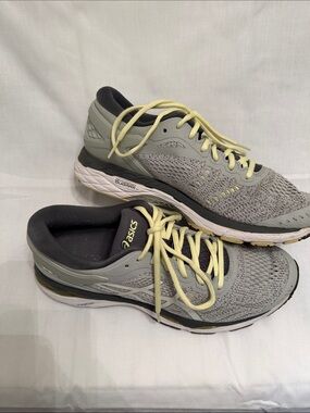 Asics Grey Running Shoes with Pale Yellow Laces